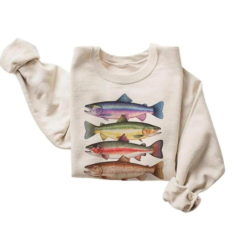 Abstract Colorful Trout In A Row Sweatshirt - River Fish Trout Species - Fly Fishing Gift - Boho Unisex
