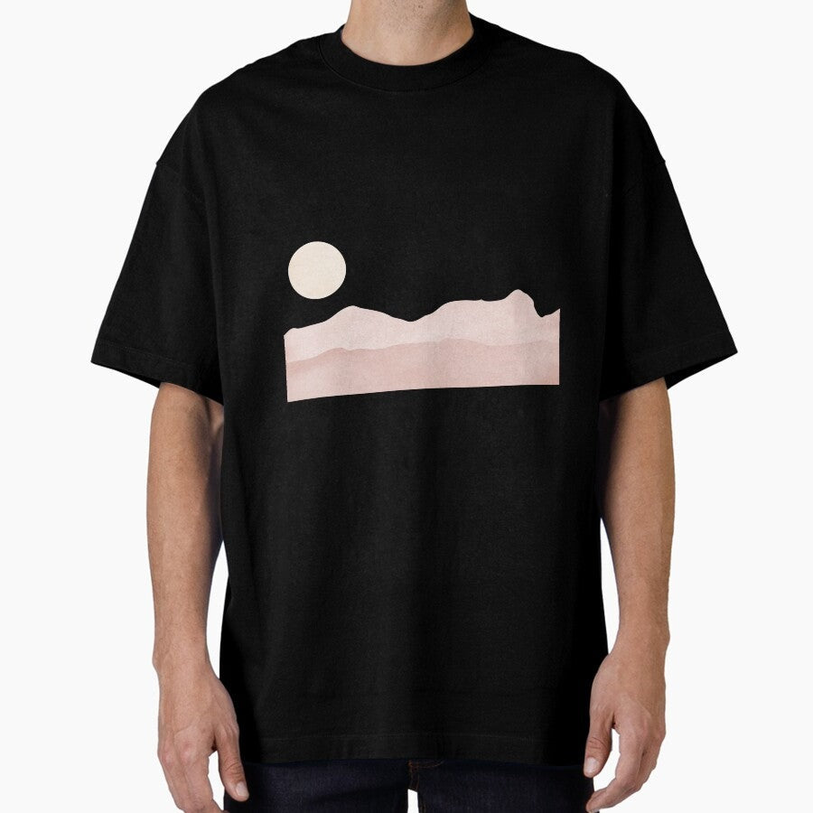 Abstract Minimalist Earth Tone Watercolor Sunset Over Hills Oversized T Shirt