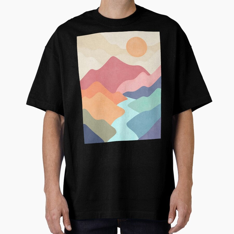 Abstract Mountain Sunset River Oversized T Shirt