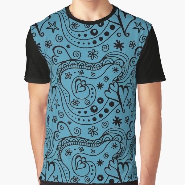 Abstract Retro Blue Hippy Graphic T Shirt