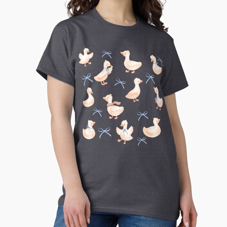 Adorable Blue Coquette Bow Silly Goose Duck Graphic Design Classic T Shirt