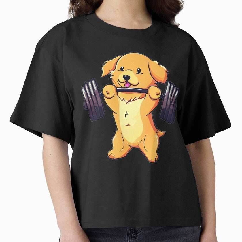 Adorable Puppy Golden Retriever Gym Weightlifting Crossfit Kwirk E Kwirk Quirky Boxy T Shirt