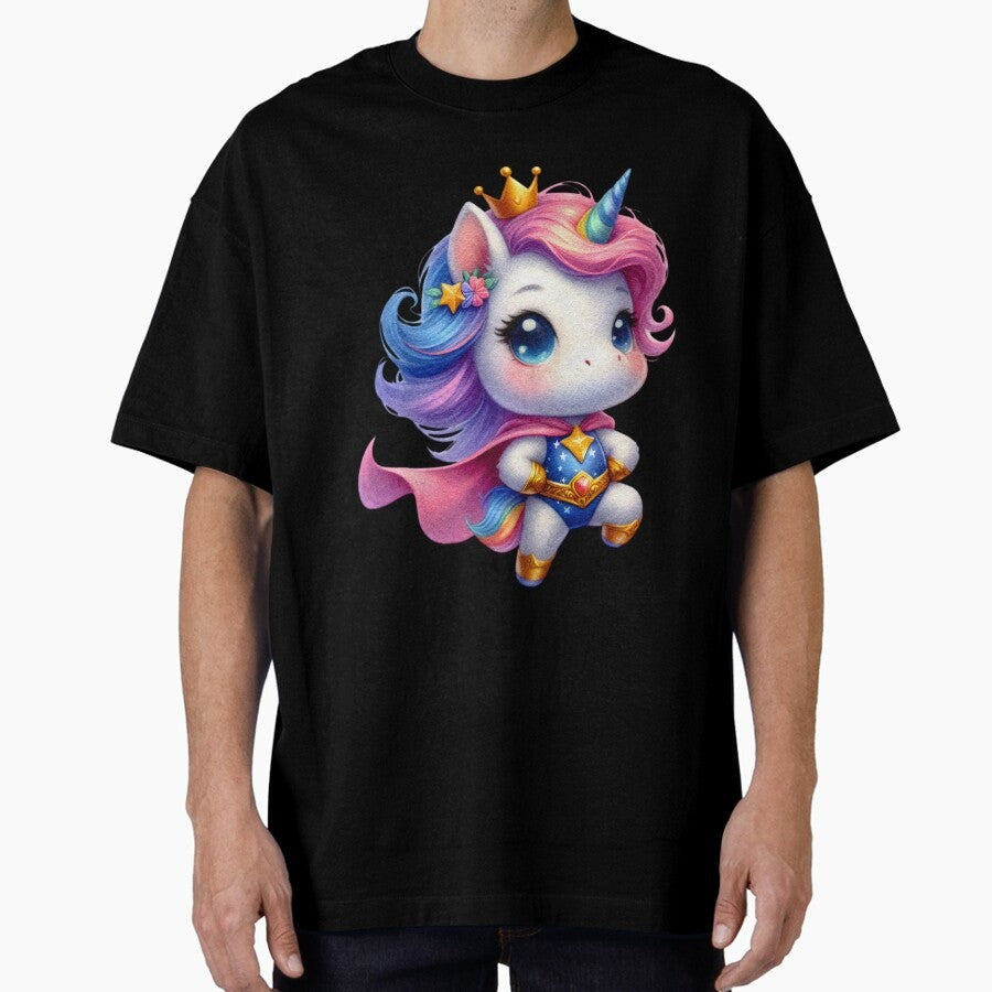 Adorable Rainbow Unicorn Superhero. Oversized T-Shirt