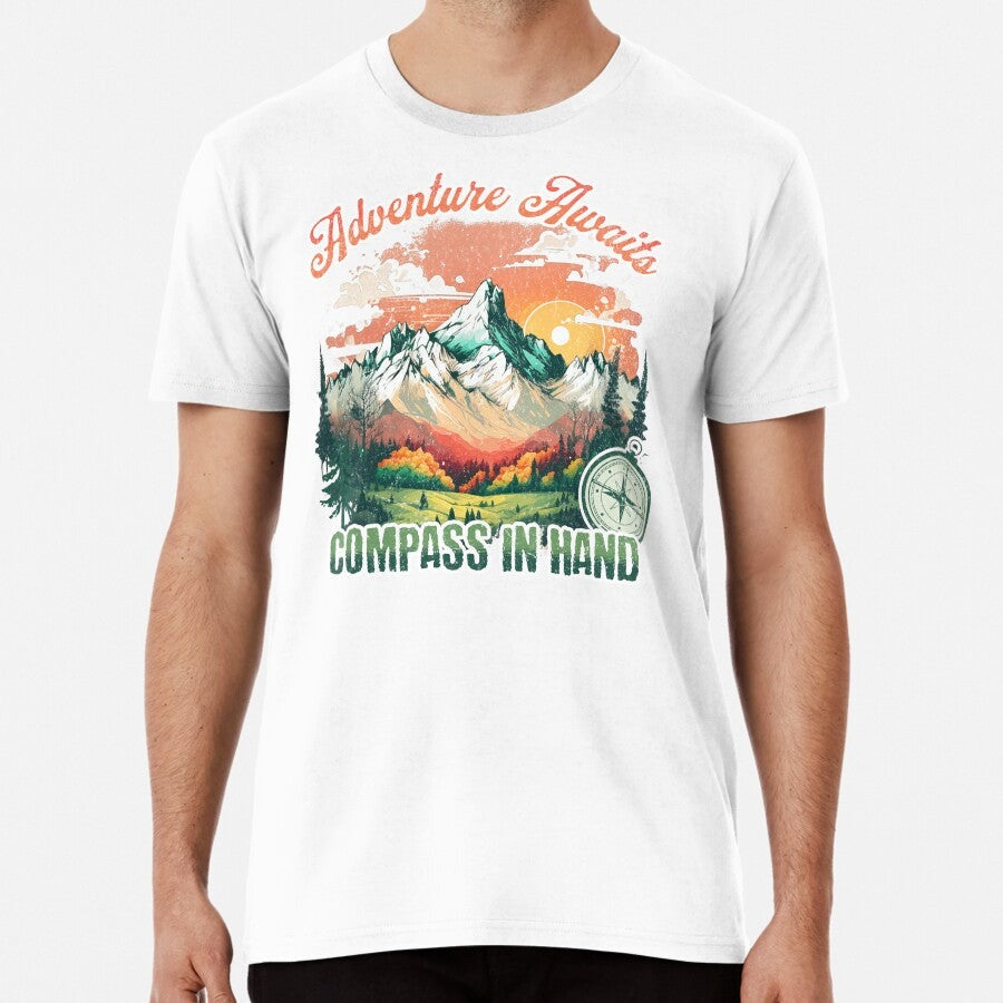 Adventure Awaits Compass In Hand Compass Hiking Premium T Shirt