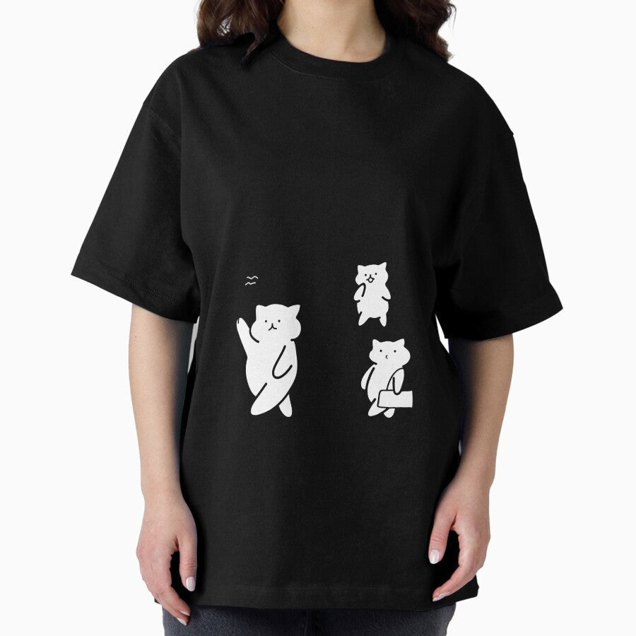 Adventure Awaits In Zion National Park United States Of America Cute Cat Characters In Minimalist Line Art Oversized T Shirt