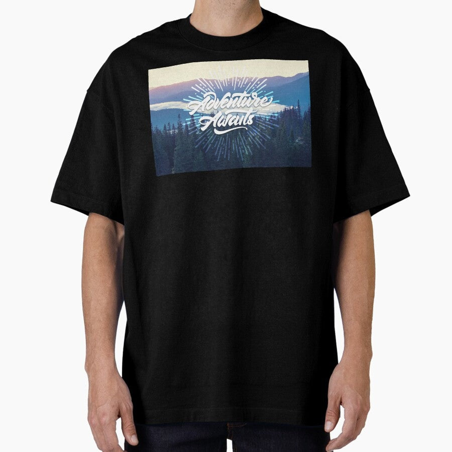Adventure Awaits Misty Mountains Oversized T Shirt