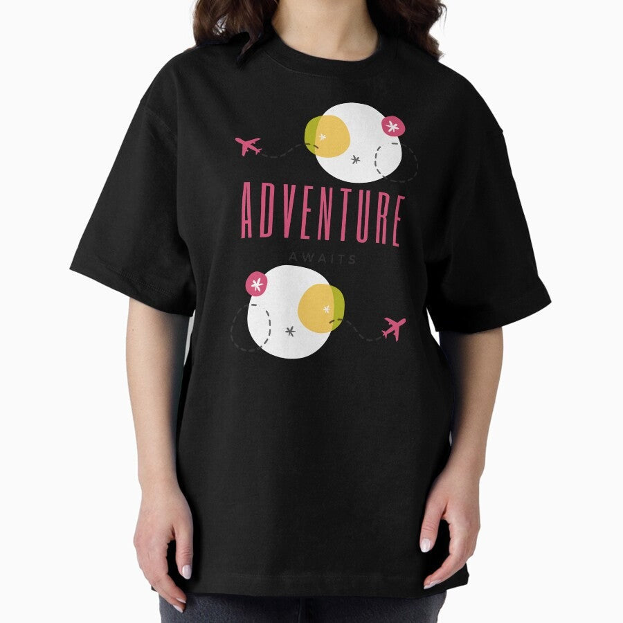Adventure Awaits Pinkyellow Oversized T Shirt