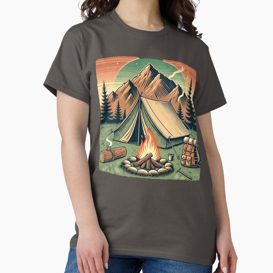 Adventure Awaits Retro Campsite Illustration Classic T Shirt