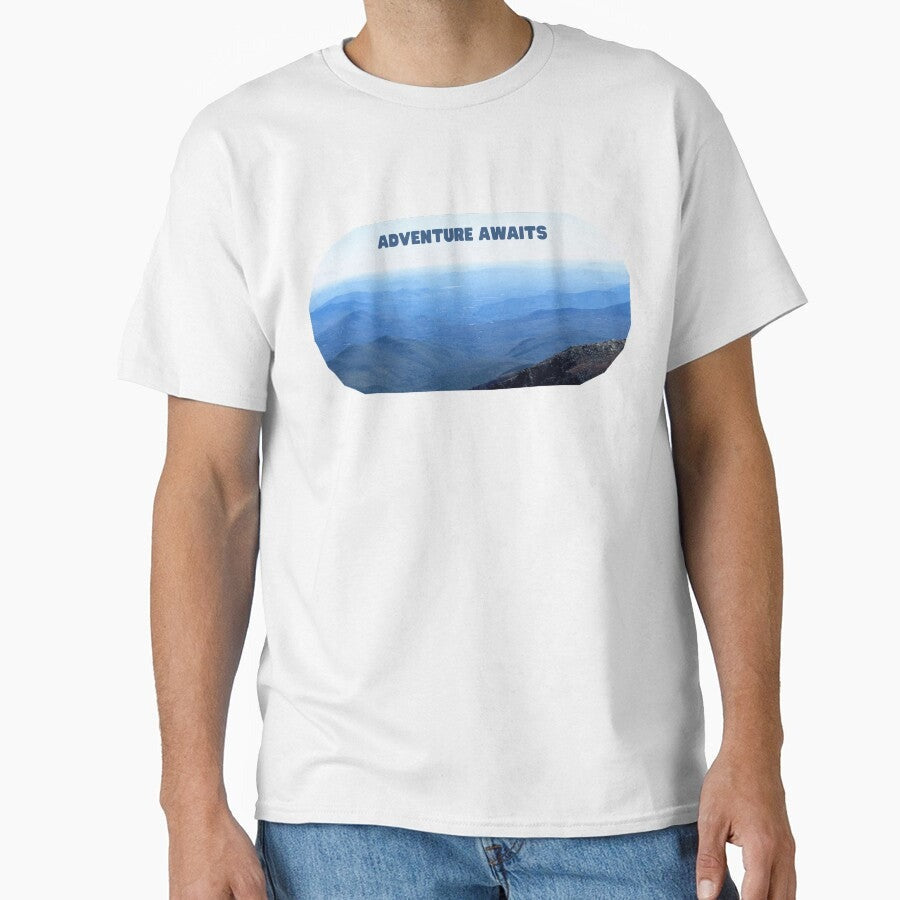 Adventure Awaits Shaped Landscape Of New Hampshire White Mountains Mountainscape Of Natural Blue Classic T Shirt
