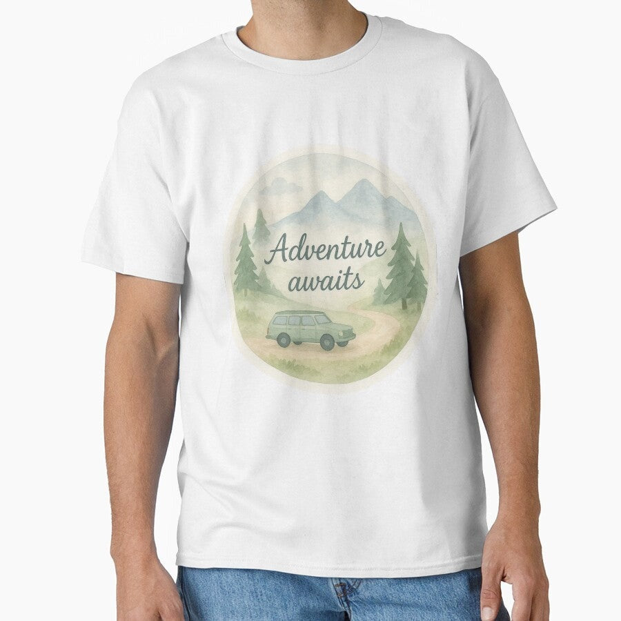 Adventure Awaits Watercolor Mountain Design Classic T Shirt