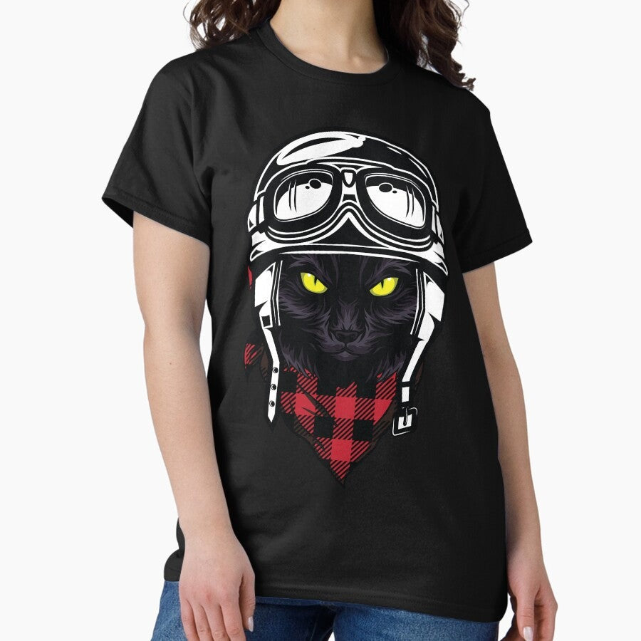 Adventurer Pilot Black Cat With Red Bandana Classic T Shirt
