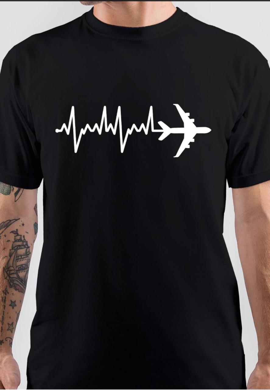 Aeroplane Traveller ECG Heartbeat T-Shirt