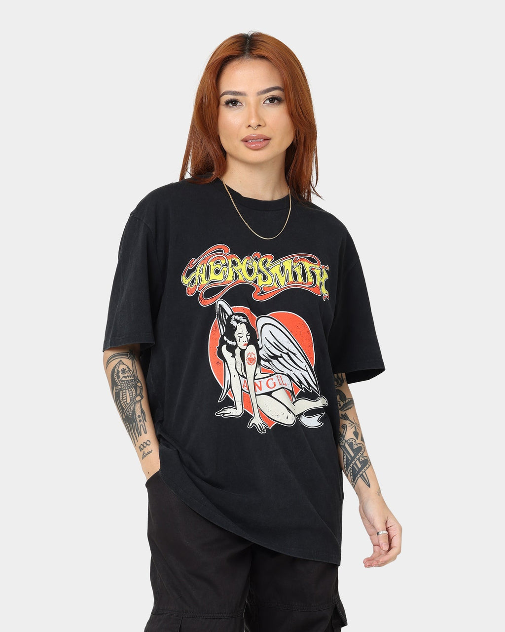 Aerosmith Angel Heart Vintage T-Shirt Washed Black Style001