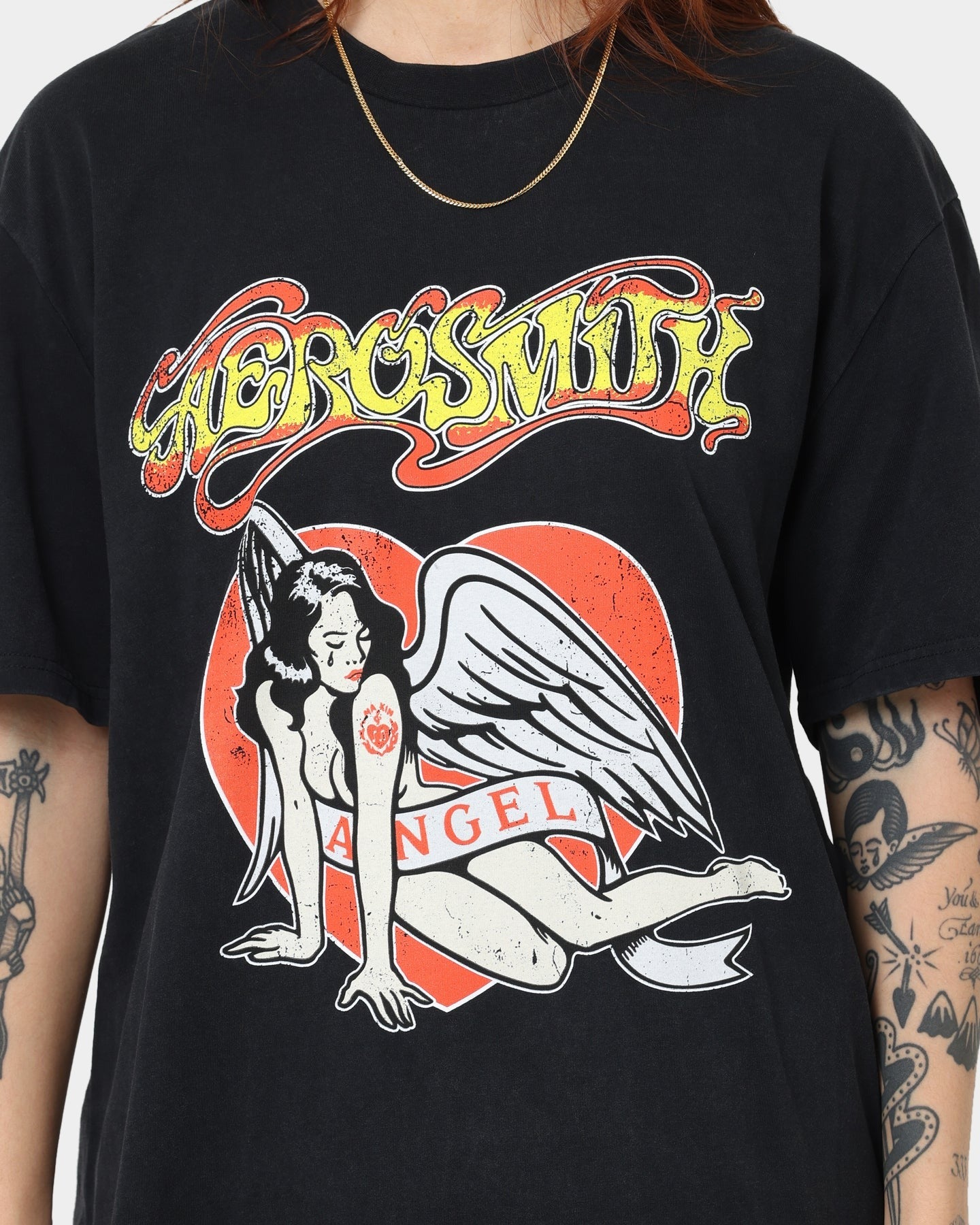 Aerosmith Angel Heart Vintage T-Shirt Washed Black Style001