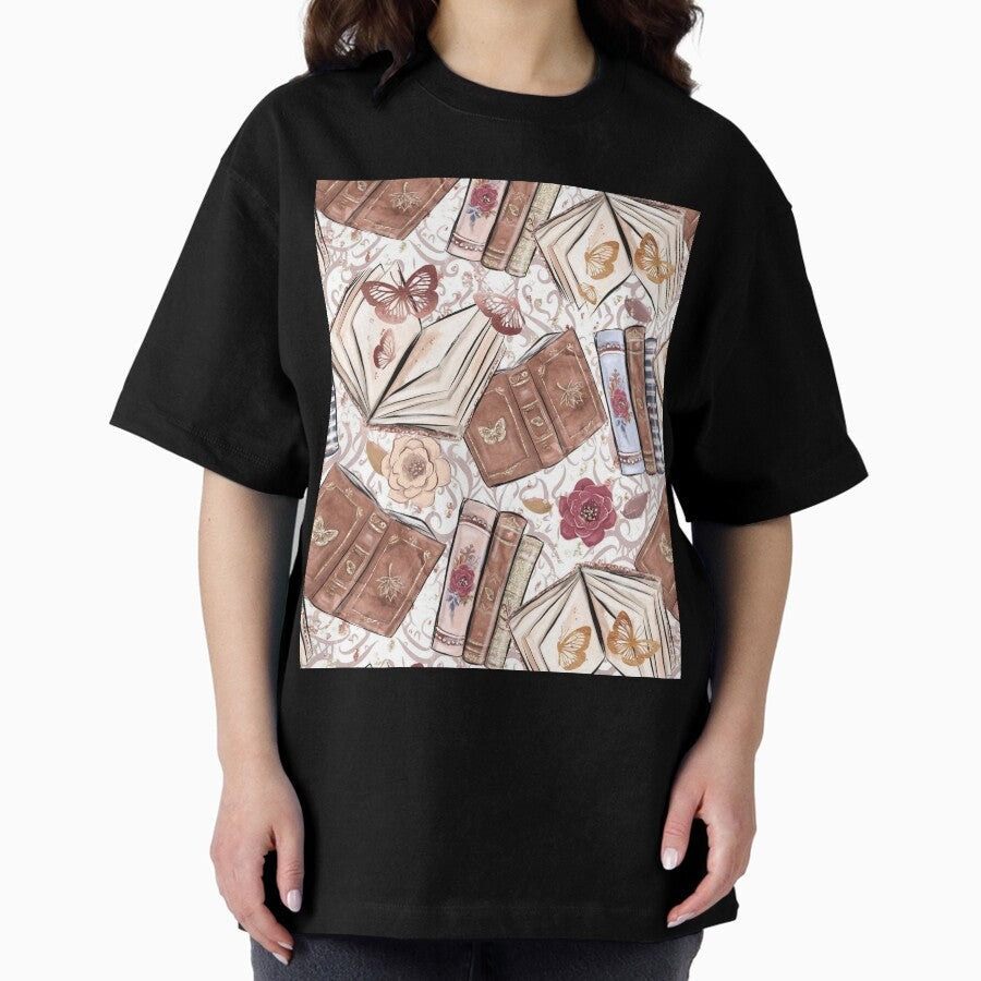 Aesthetic Butterfly And Books Oversized T Shirt