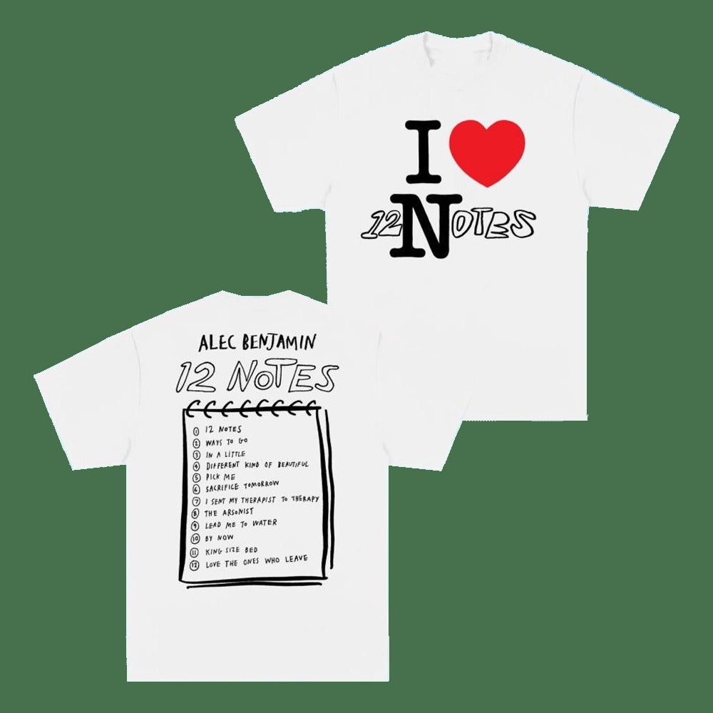 Alec Benjamin Merch 12 Notes White T-Shirt Father's Day Gifts Music Lover