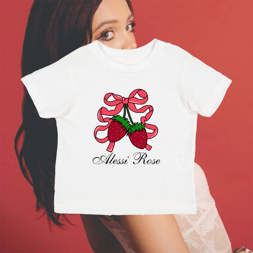 Alessi Rose Merch Alessi Rose Strawberry Bow Baby Tee Mother's Day Gifts For Daughter