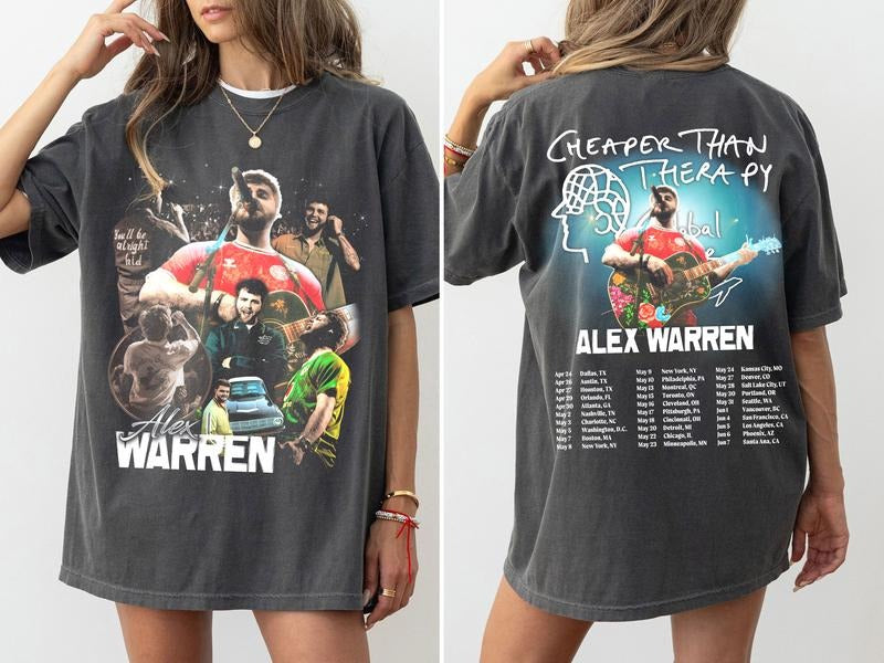 Alex Warren T-shirt Cheaper Than Therapy Global Tour Sweatshirt Alex Warren Merch Alex Warren Tour 2025 Tee Gift For Fans Men Women