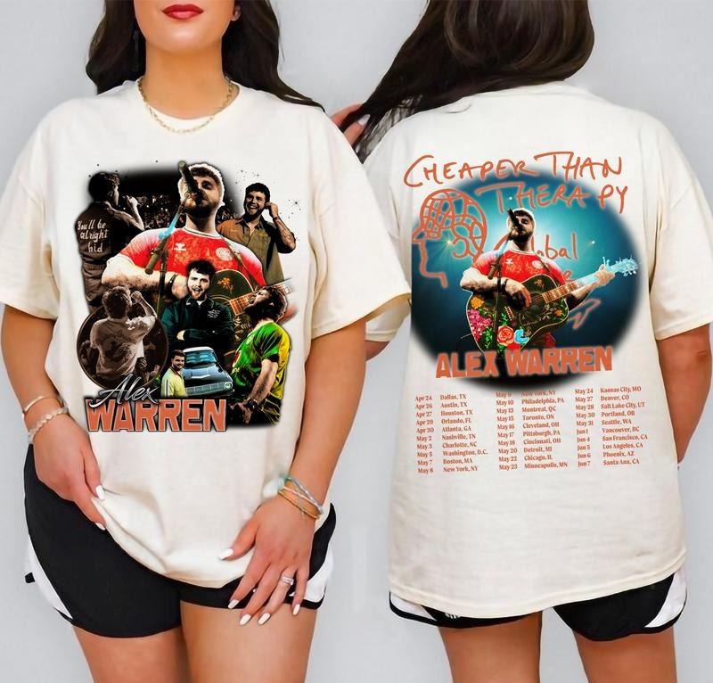 Alex Warren T-shirt Cheaper Than Therapy Global Tour Sweatshirt Alex Warren Merch Alex Warren Tour 2025 Tee Gift For Fans Men Women