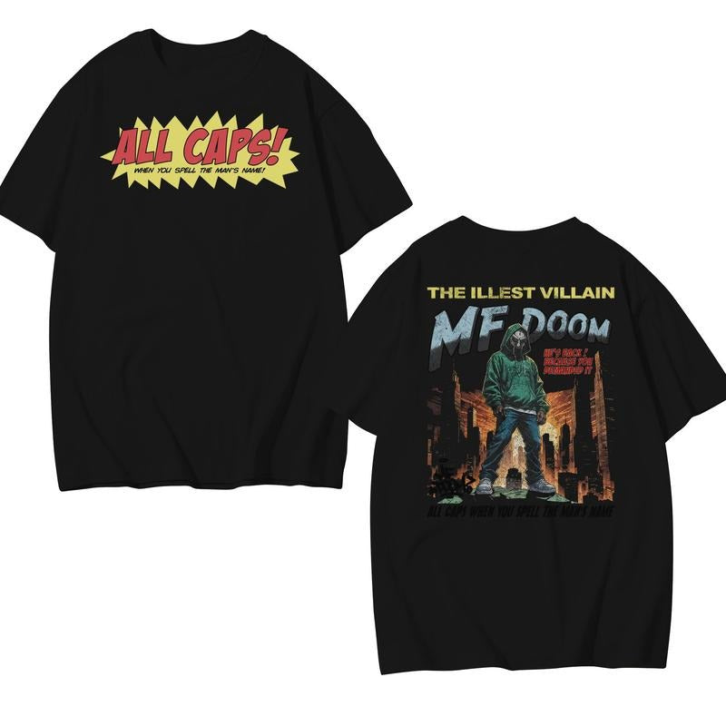 All Caps MF DOOM Villain Art T-Shirt, MF Doom Rap Tee, Doom The Villain Shirt, Unisex for Men, For Women Cotton Menswear