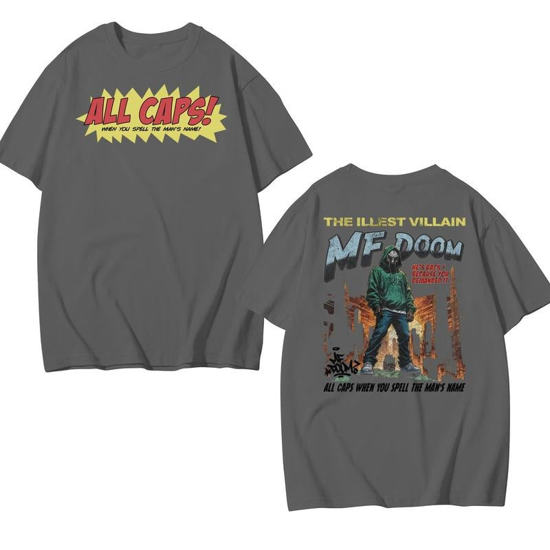 All Caps MF DOOM Villain Art T-Shirt, MF Doom Rap Tee, Doom The Villain Shirt, Unisex for Men, For Women Cotton Menswear