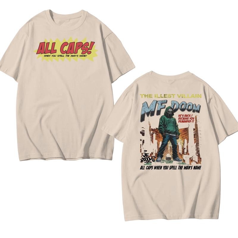 All Caps MF DOOM Villain Art T-Shirt, MF Doom Rap Tee, Doom The Villain Shirt, Unisex for Men, For Women Cotton Menswear