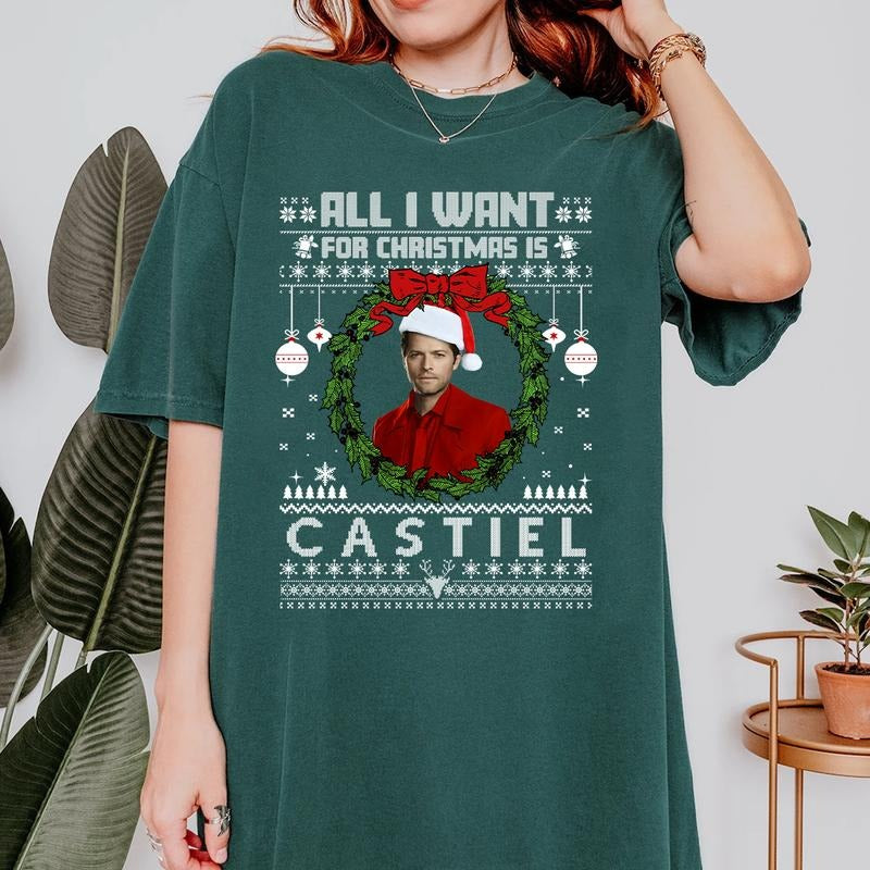 All I Want For Christmas Is Castiel T Shirt, Castiel T Shirt, Gift For Woman and Man Unisex T-Shirt Sweatshirt Hoodie style 001