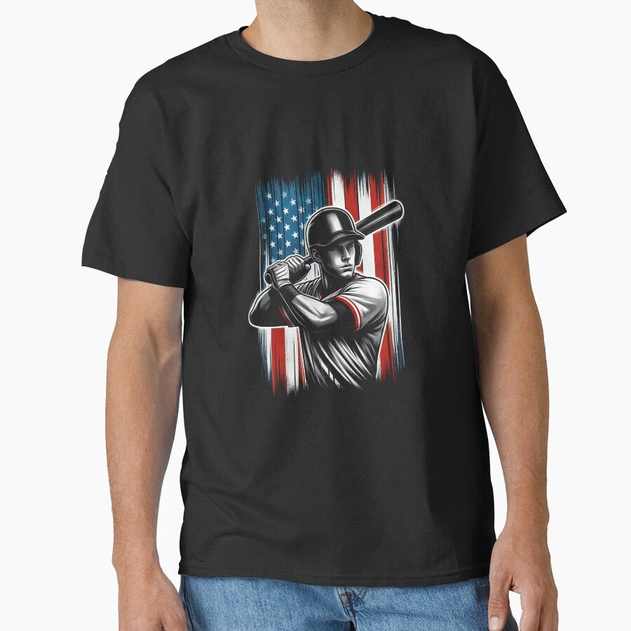 American Flag Baseball Player Usa vintage flag father's day Classic T-Shirt