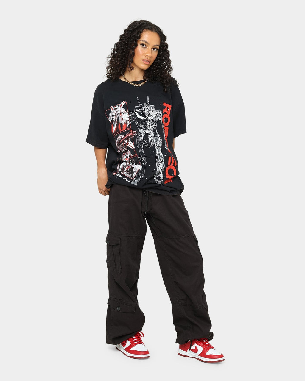 American Thrift X Robotech VFIJ Vintage T-Shirt Washed Black Style001