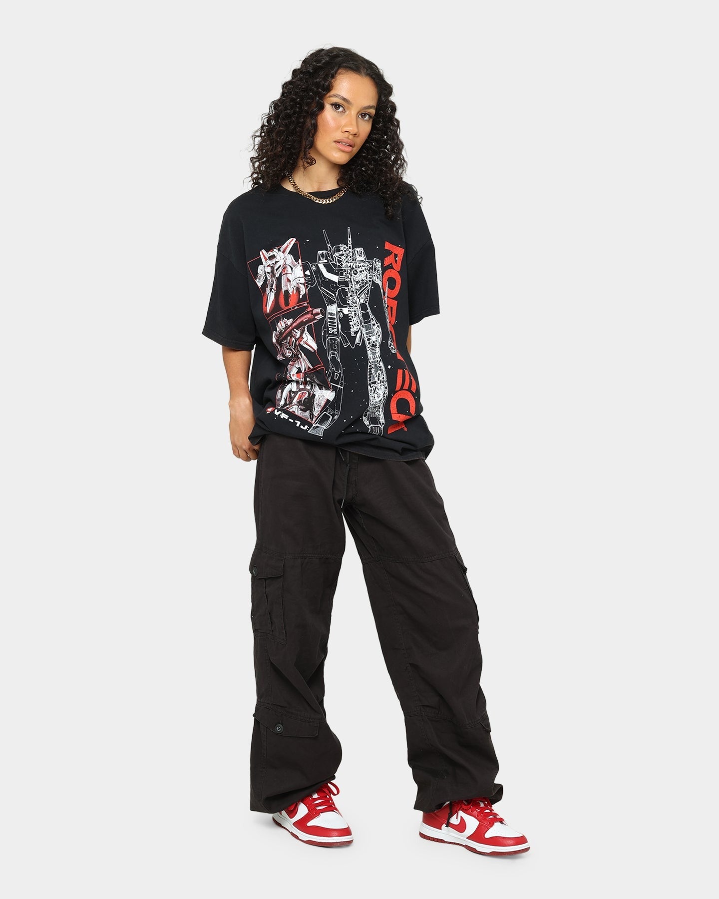 American Thrift X Robotech VFIJ Vintage T-Shirt Washed Black Style001