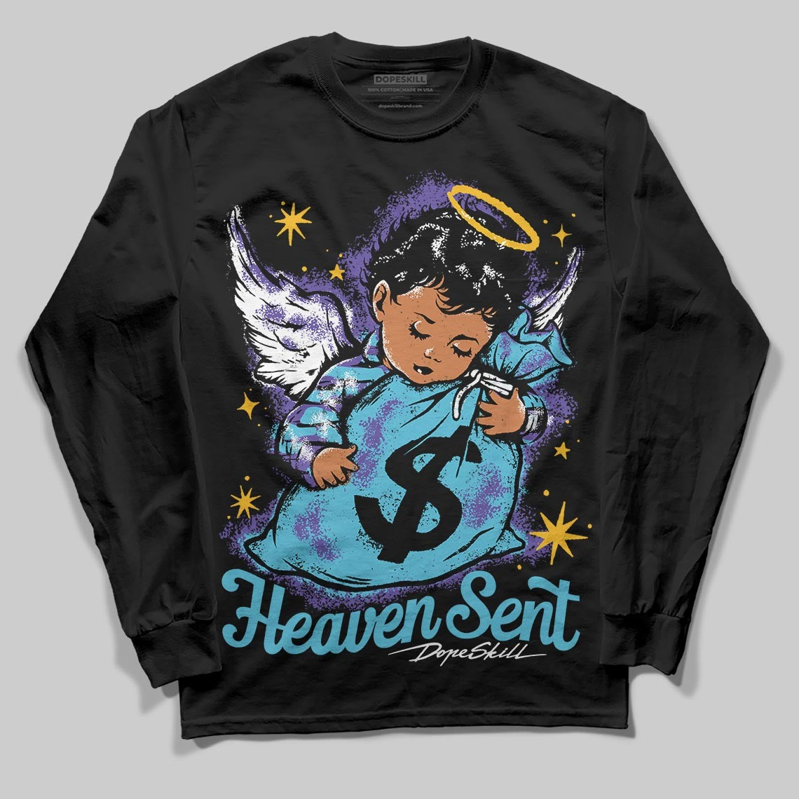 Aqua 8s DopeSkill Long Sleeve T-Shirt Heaven Sent Graphic