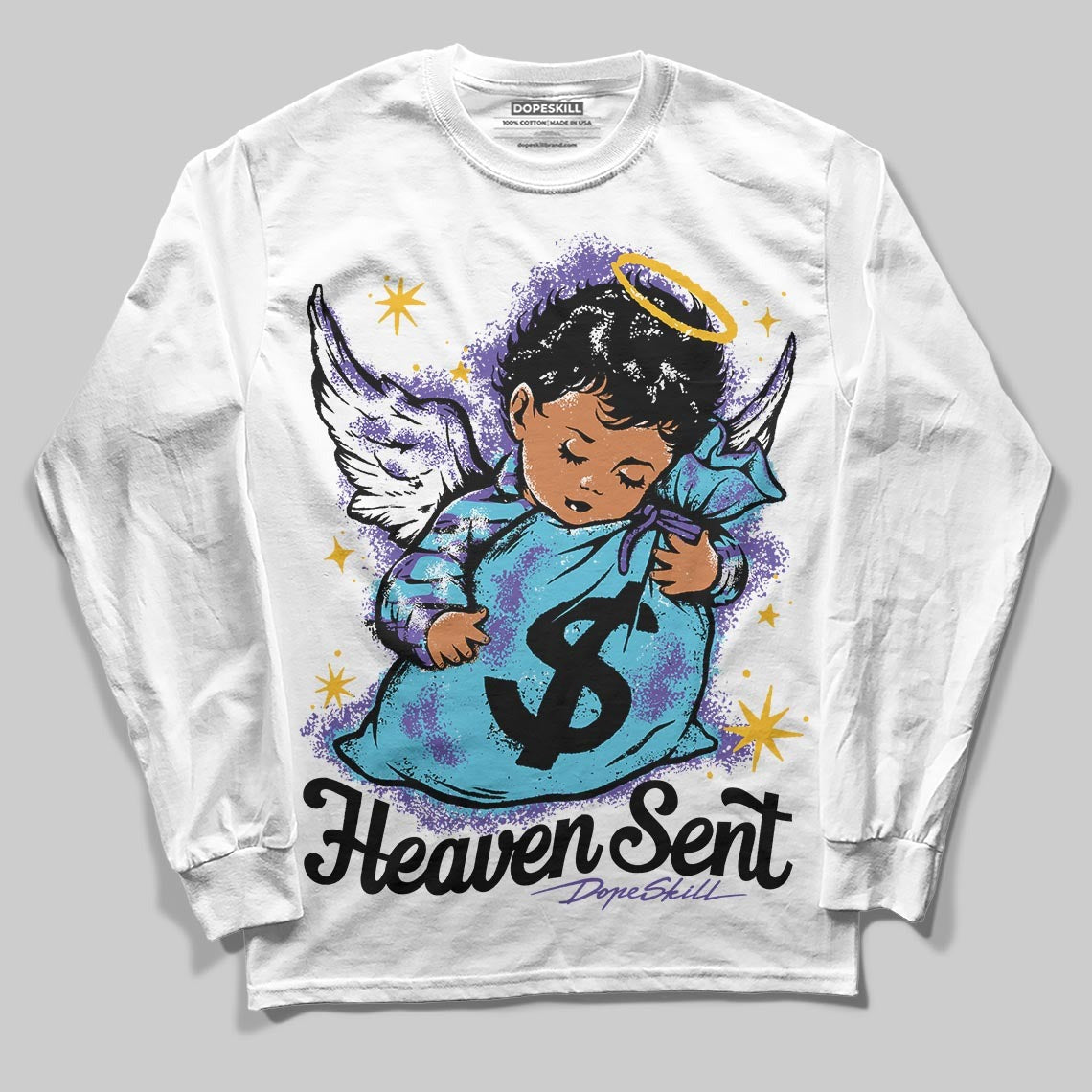 Aqua 8s DopeSkill Long Sleeve T-Shirt Heaven Sent Graphic