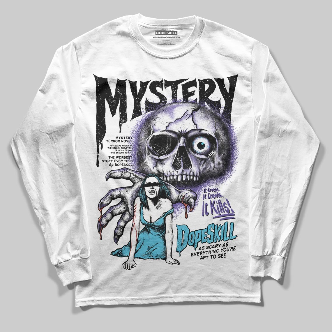 Aqua 8s DopeSkill Long Sleeve T-Shirt Mystery Ghostly Grasp Graphic