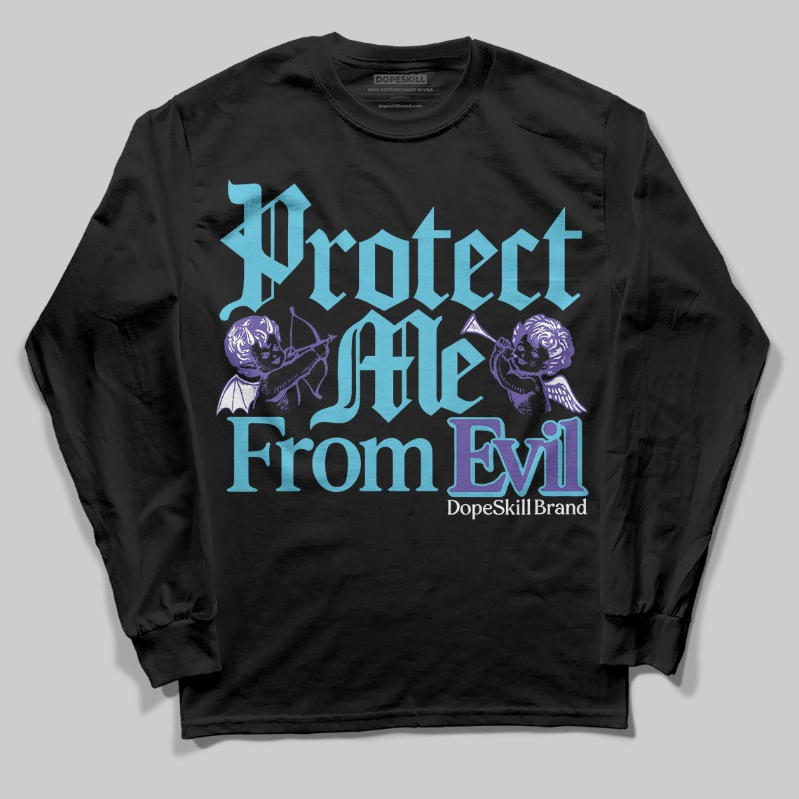 Aqua 8s DopeSkill Long Sleeve T-Shirt Protect Me From Evil Graphic