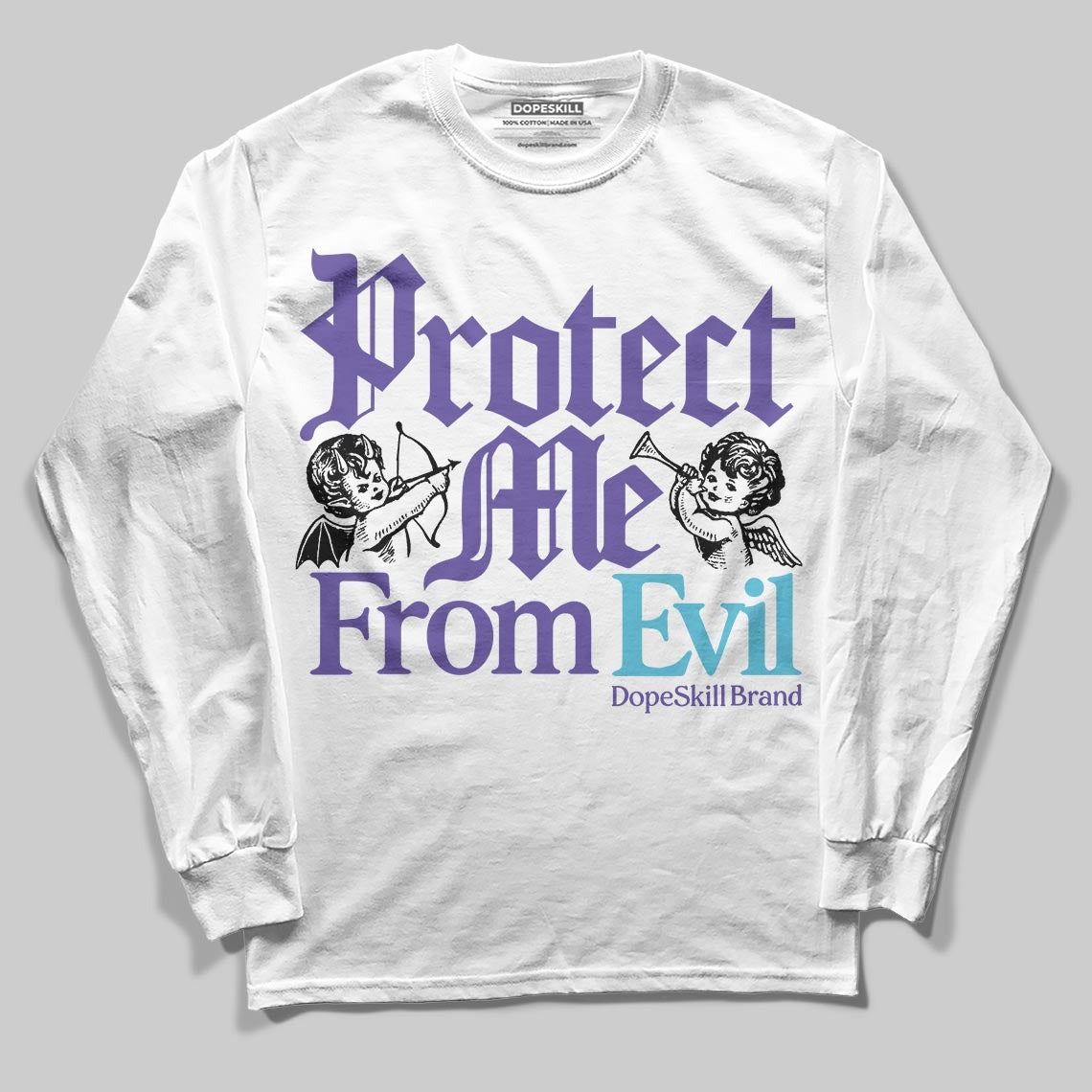 Aqua 8s DopeSkill Long Sleeve T-Shirt Protect Me From Evil Graphic