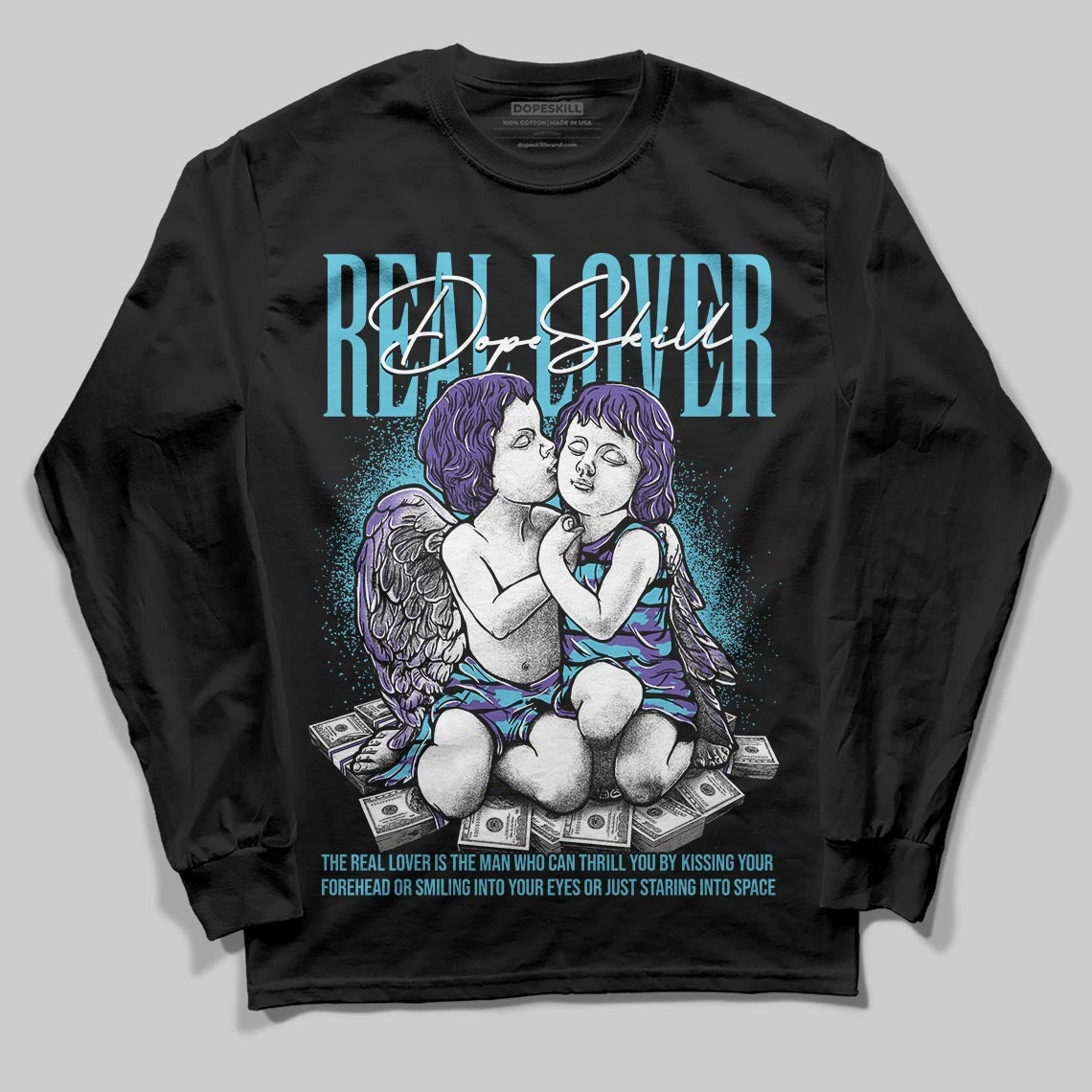 Aqua 8s DopeSkill Long Sleeve T-Shirt Real Lover Graphic