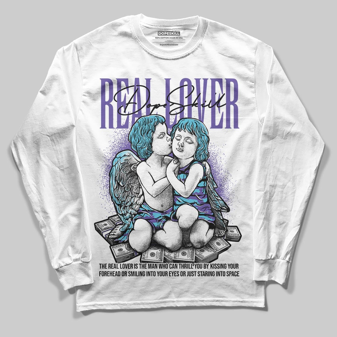 Aqua 8s DopeSkill Long Sleeve T-Shirt Real Lover Graphic