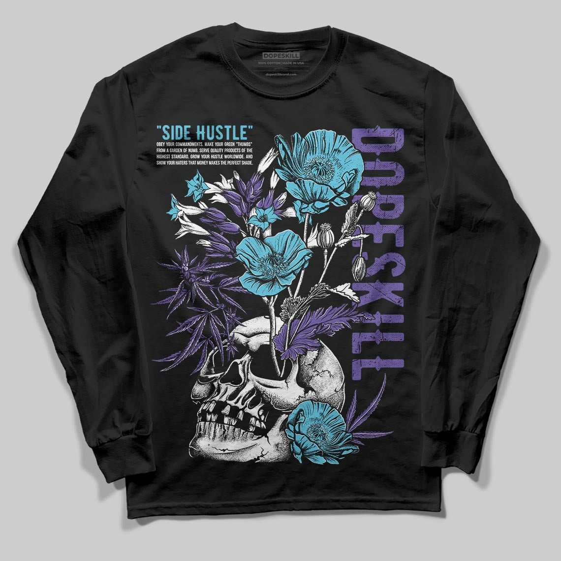 Aqua 8s DopeSkill Long Sleeve T-Shirt Side Hustle Graphic