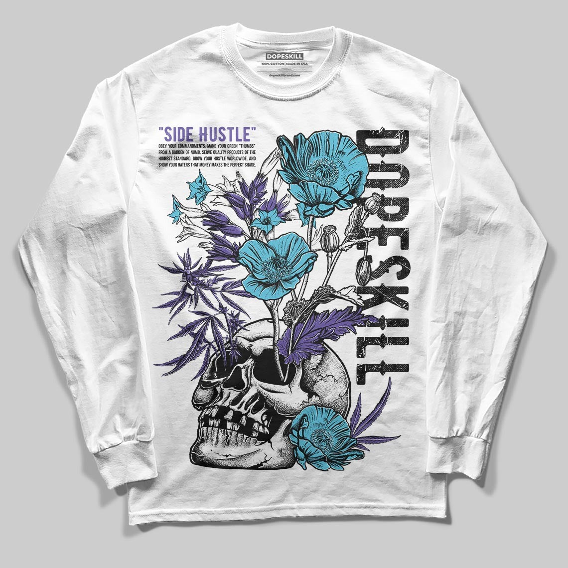 Aqua 8s DopeSkill Long Sleeve T-Shirt Side Hustle Graphic