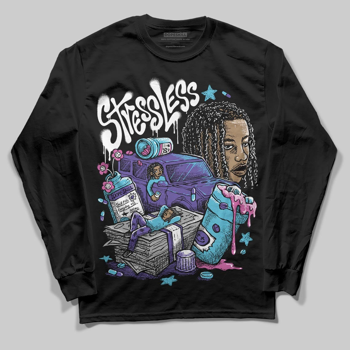 Aqua 8s DopeSkill Long Sleeve T-Shirt Stressless Graphic