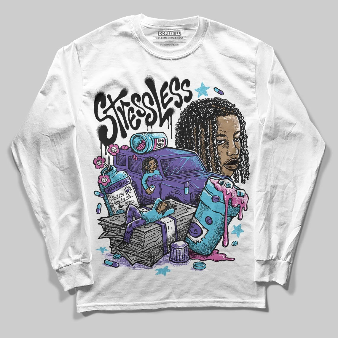 Aqua 8s DopeSkill Long Sleeve T-Shirt Stressless Graphic
