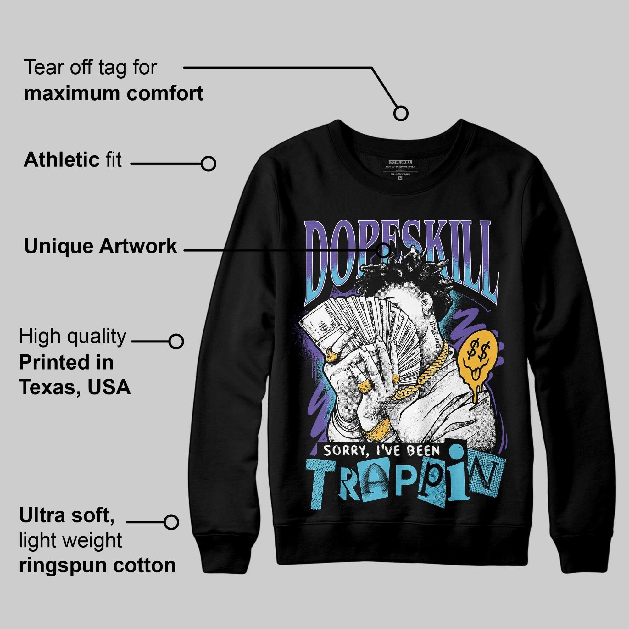 Aqua 8s DopeSkill Sweatshirt Sorry I've Been Trappin Graphic