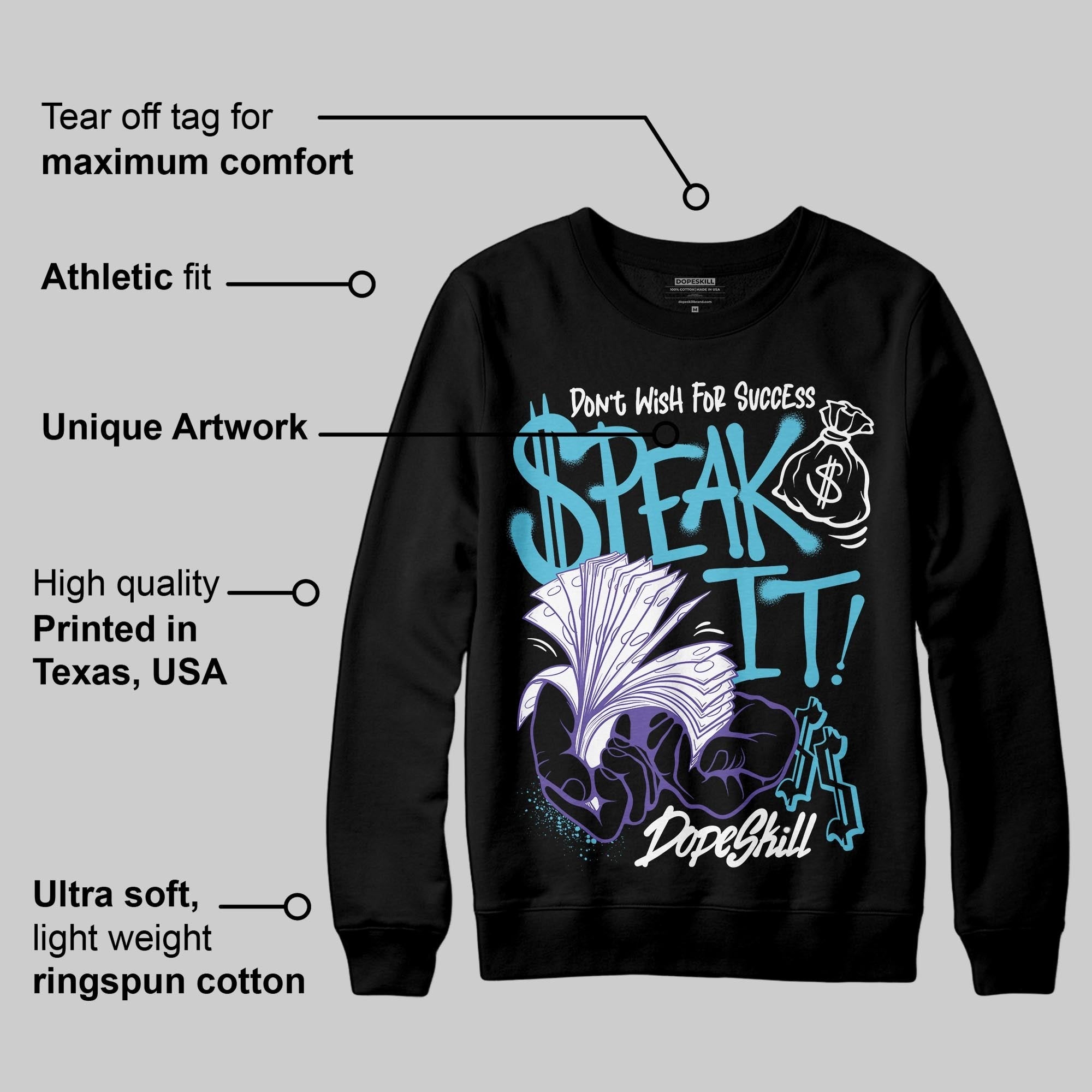 Aqua 8s DopeSkill Sweatshirt Speak It Graphic