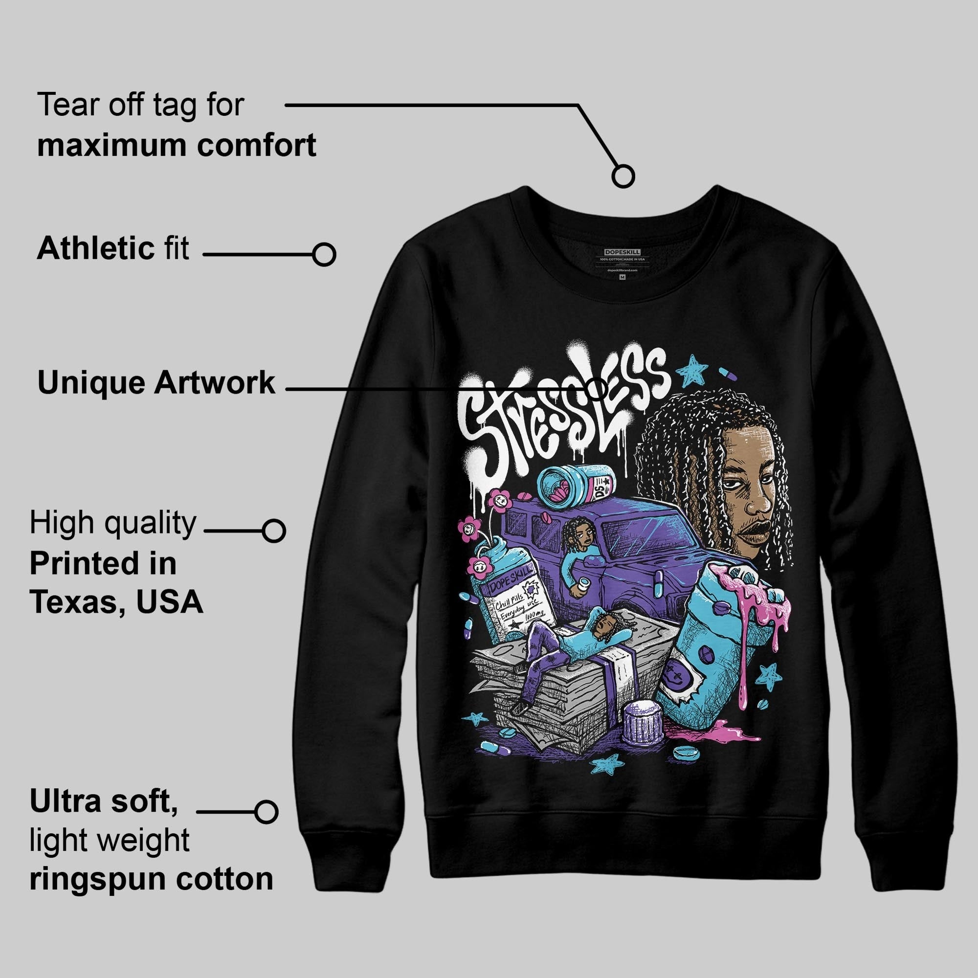 Aqua 8s DopeSkill Sweatshirt Stressless Graphic