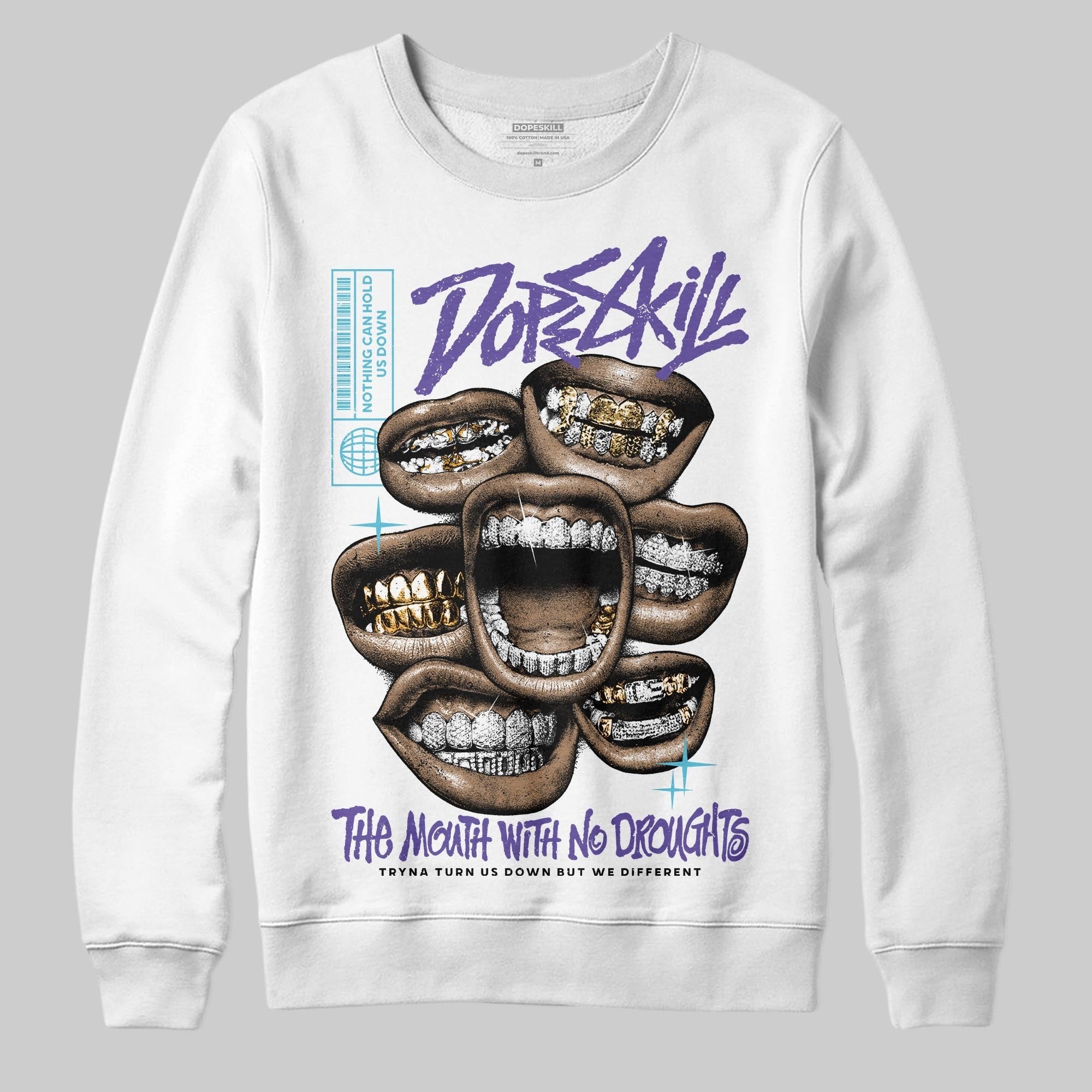 Aqua 8s DopeSkill Sweatshirt The Mouth With No Droughts Graphic