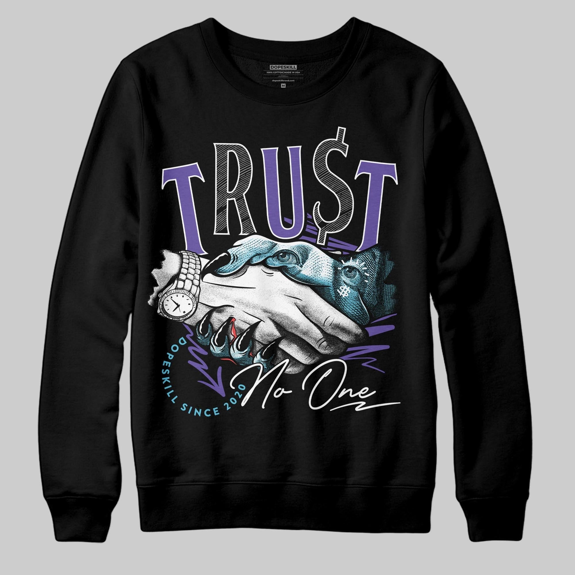 Aqua 8s DopeSkill Sweatshirt Trust No One Graphic