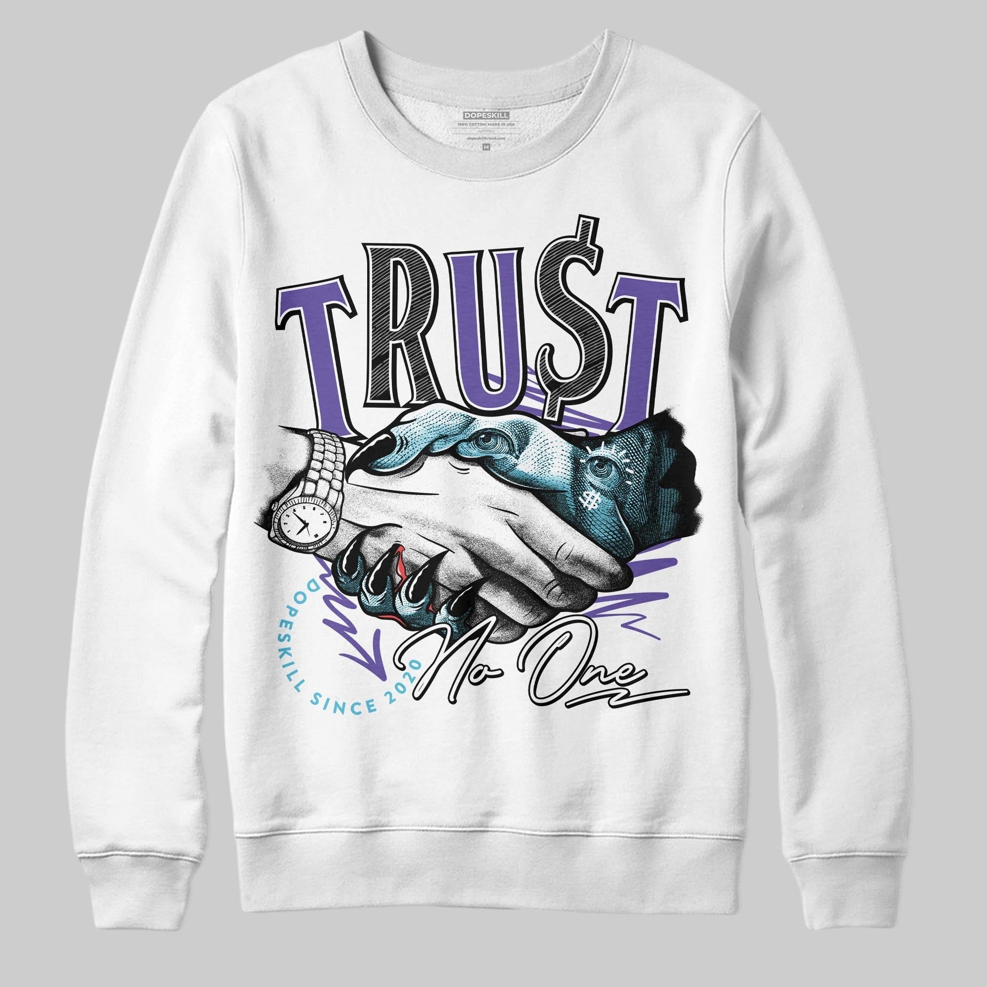 Aqua 8s DopeSkill Sweatshirt Trust No One Graphic
