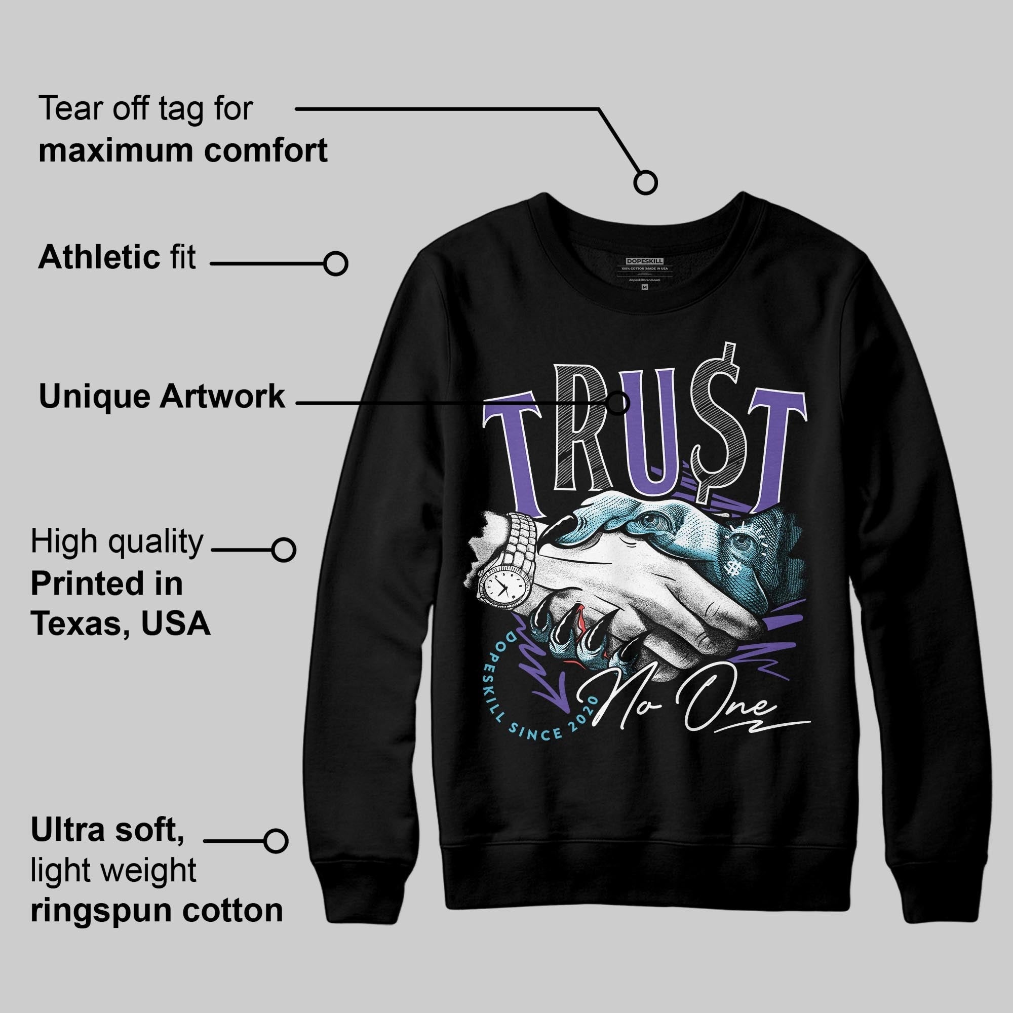 Aqua 8s DopeSkill Sweatshirt Trust No One Graphic