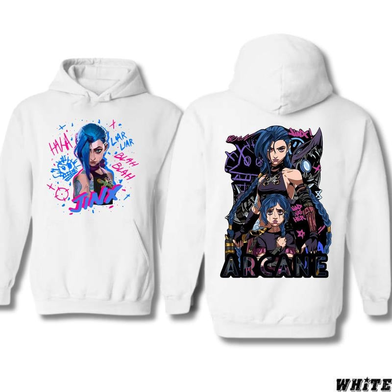 Arcane Jinx T-ShirtHoodie Vi League of Legends New Season Unisex T-ShirtHoodie, Unisex for Man and Women, 100% Cotton, LOL Tee