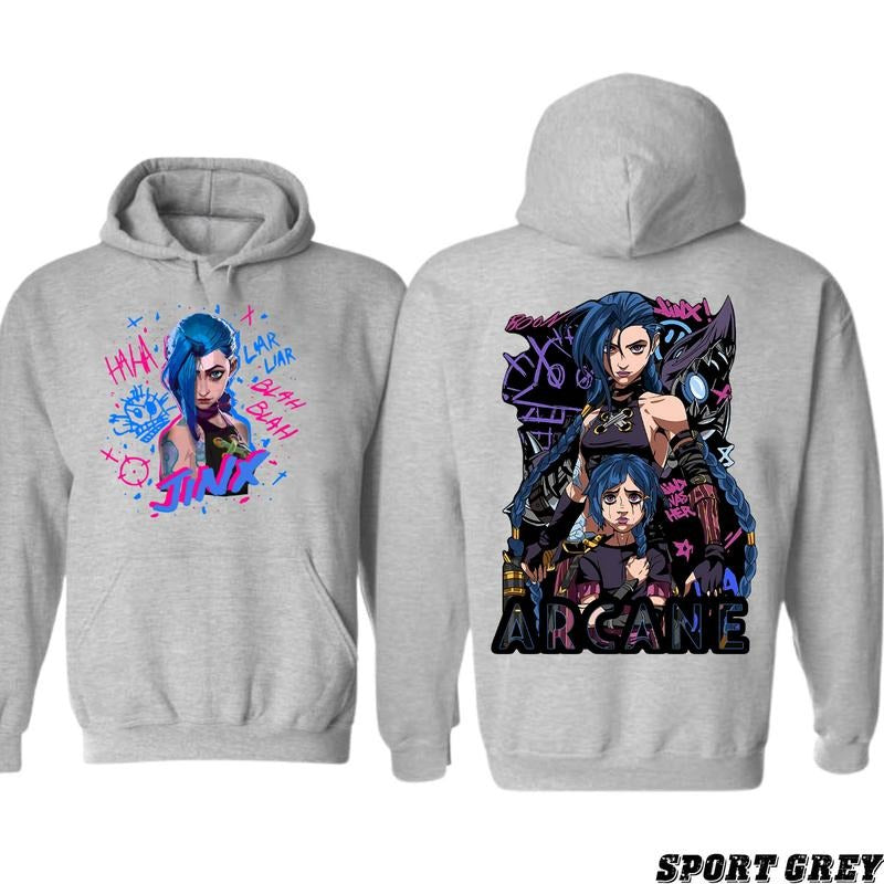 Arcane Jinx T-ShirtHoodie Vi League of Legends New Season Unisex T-ShirtHoodie, Unisex for Man and Women, 100% Cotton, LOL Tee